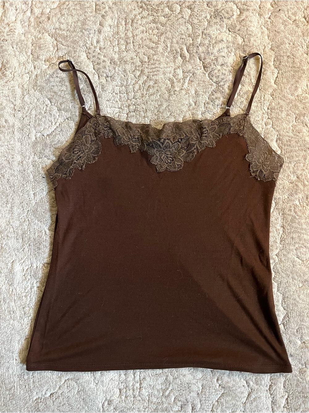 Anayi Vintage Brown Lace-Trim Camisole Tank